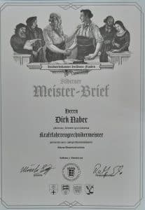 silberner Meisterbetrief Dirk Naber